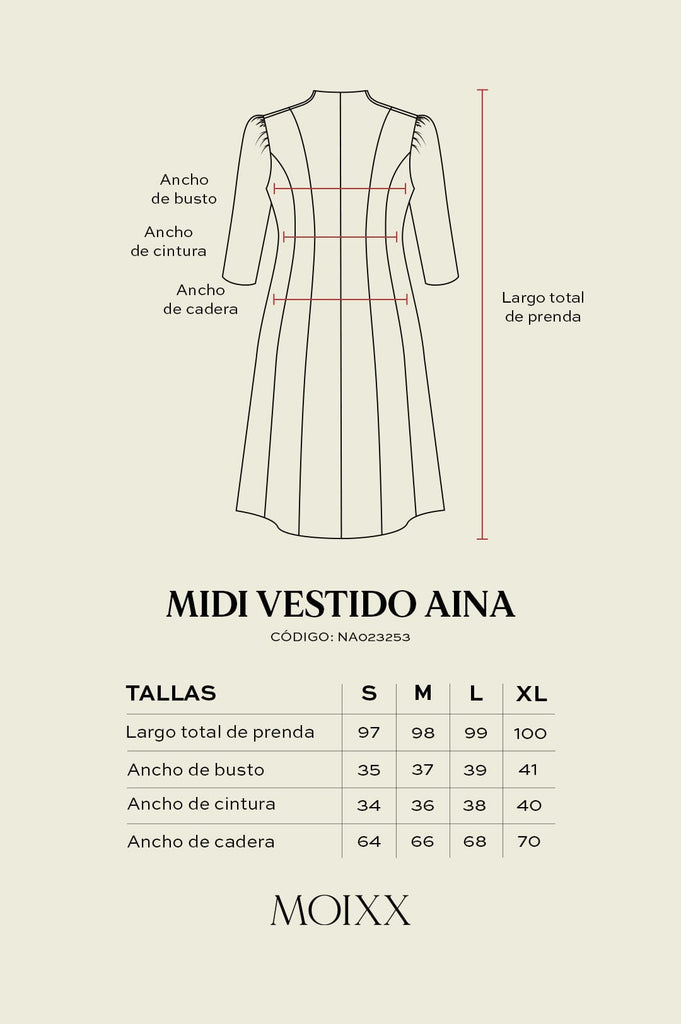 Midi Vestido Manga 3/4 Aina VESTIDOS MOIXX 